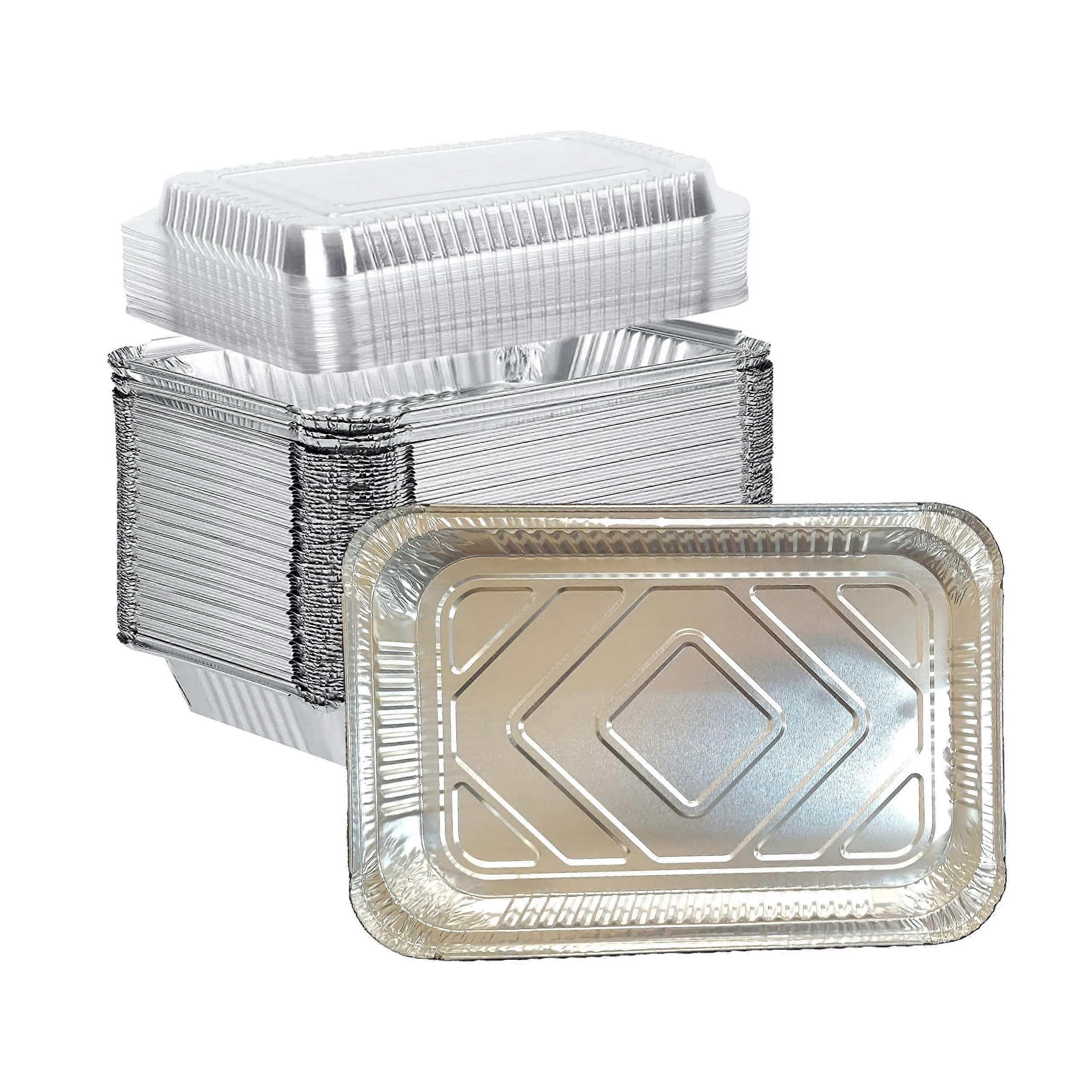 4 LB Foil Pans With Lids 12 X 8 X 1.6 In Aluminum Trays Plastic Dome Lids For Baking Roasting Broiling Storage 10 Sets