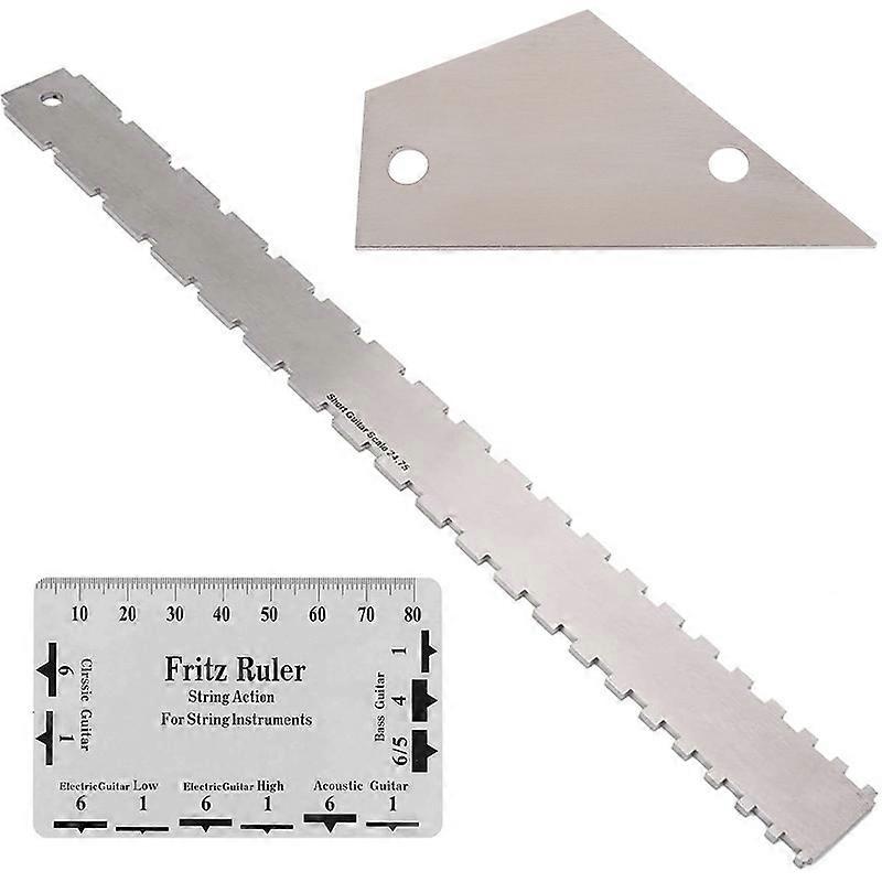 GNR3 Stainless Steel Measurement Bass Guitar Neck Ruler, Style: Double Teeth+Leveling Ruler+String High Ruler
