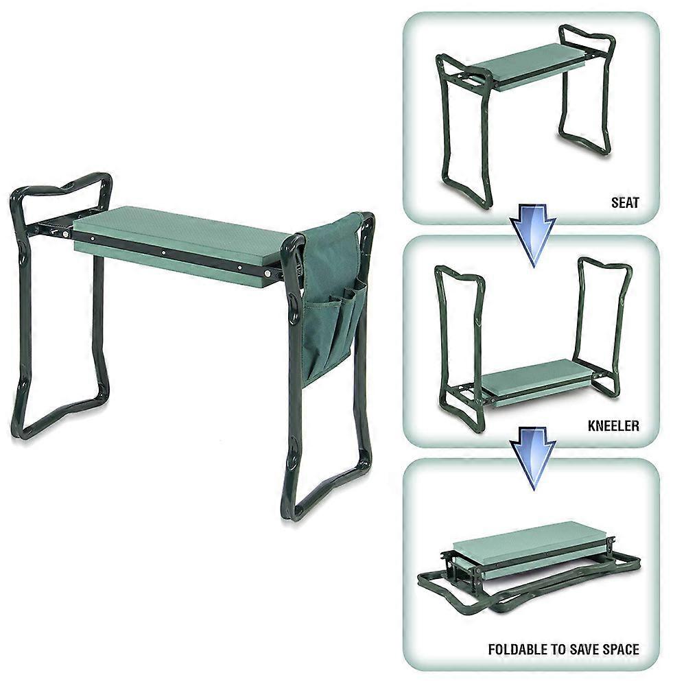 Garden Kneeler and Seat, Folding Kneeling Bench Stool with Thick Pad & Tool Pouch, Gardening Kneeler Stool for Seniors Women Men