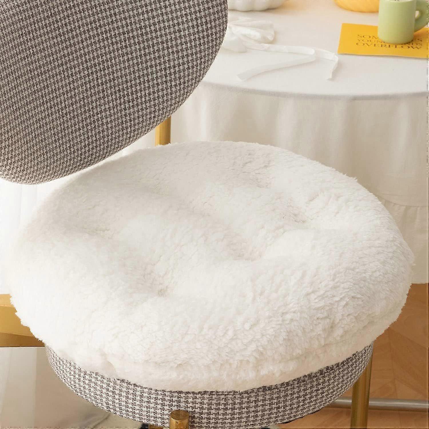 (White Round, 40*40CM)Square and Round Chair Cushions Seat Cushion Plush Cushions Soft Fluffy Thicken Lambswool Seat Cushion Home Office Chair Pad