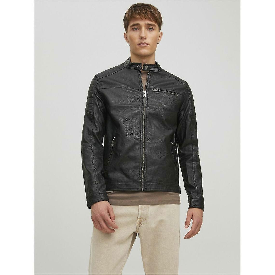 Bikerjacke aus Kunstleder Langarm Bikerkragen Schwarz Joey