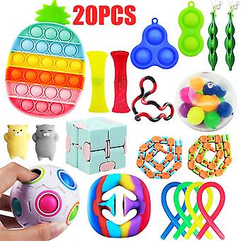 20 Pcs Simple Dimple Pop It Fidget Toys Pack Push Pop Bubble Sensory Toys Silicone Pressure Relieving Toys Squeeze Toys For Kids Adults