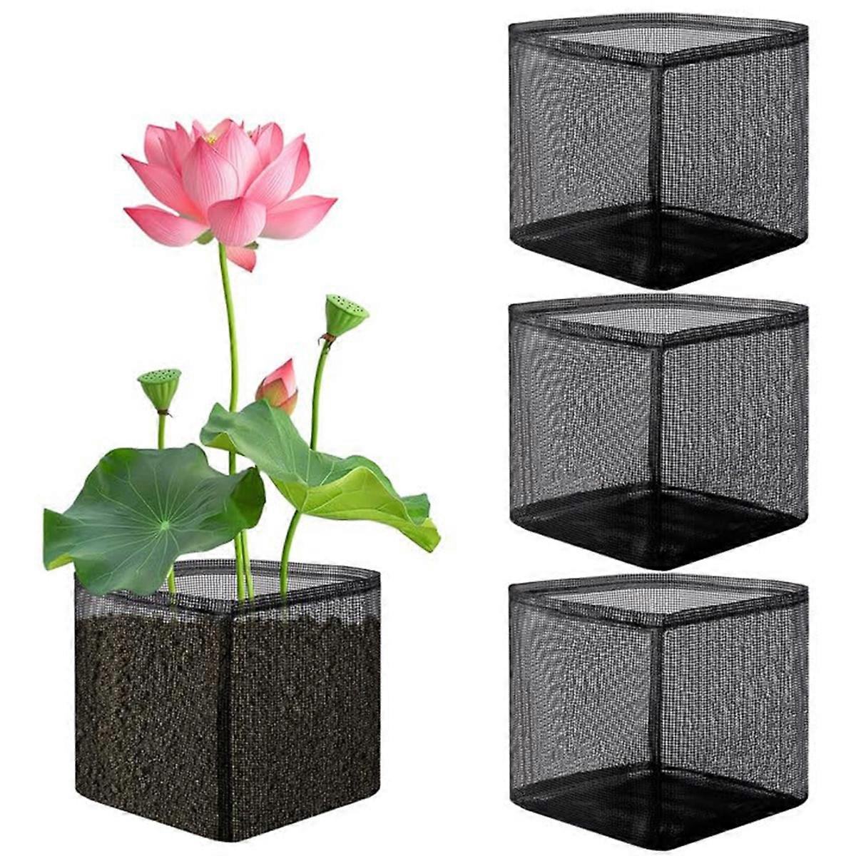 4 Pcs X Aquatic Planting Bags - Reusable Mesh Water Garden Pond Plant Pot - Breathable Square Lily P
