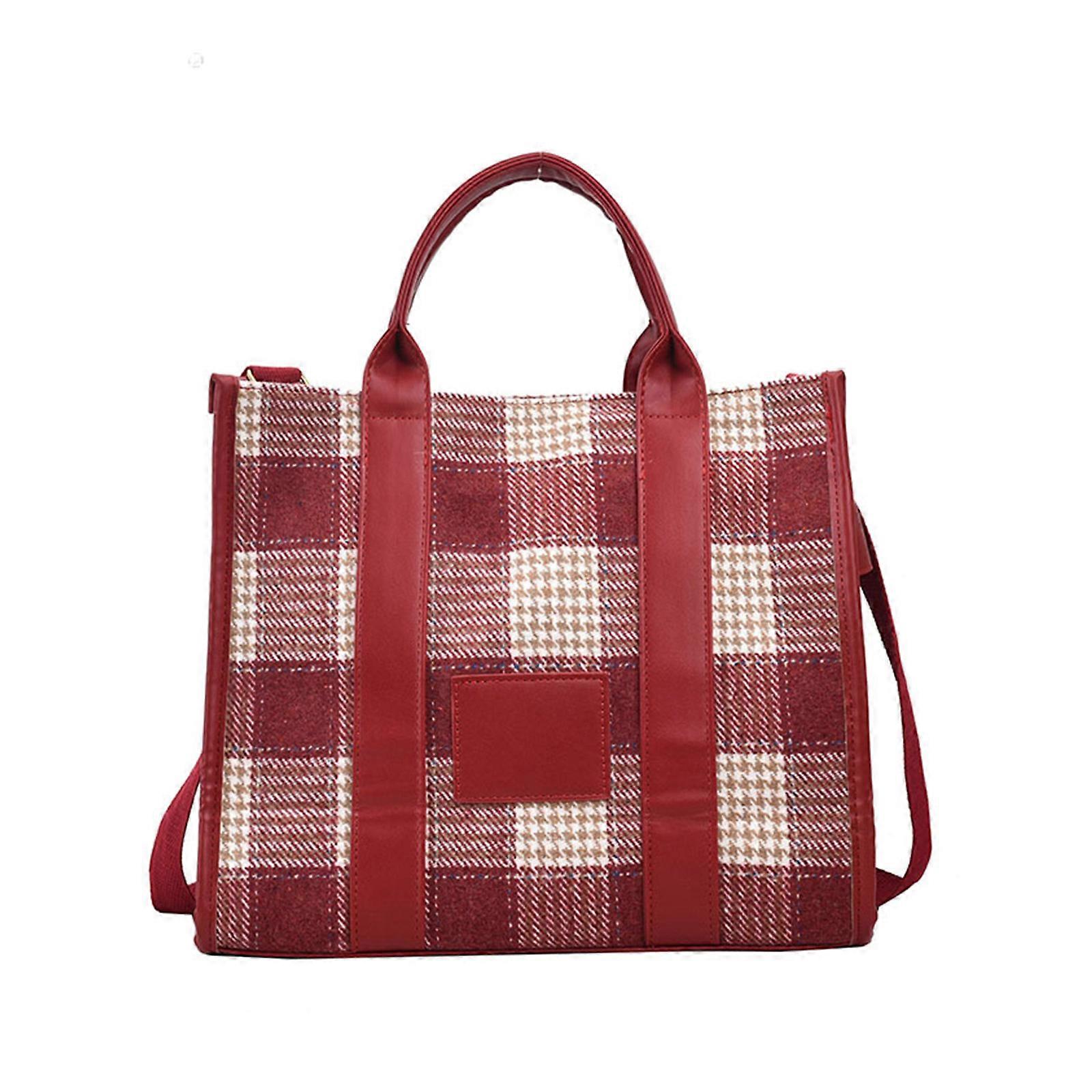 Modern Checkered Tote Bag Stylish and Functional Handbag Shoulder Bags for Work and Everyday Use  Red