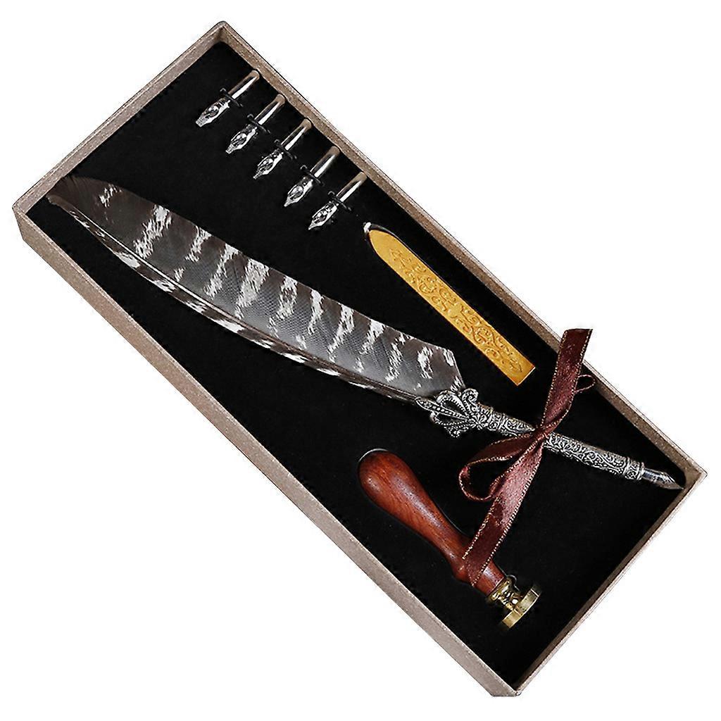 Luxus Vintage Feder Feder Feder Dip Kalligraphie Füllfederhalter Schreibtinte 5 Federn Set Schreibwaren Geschenkbox