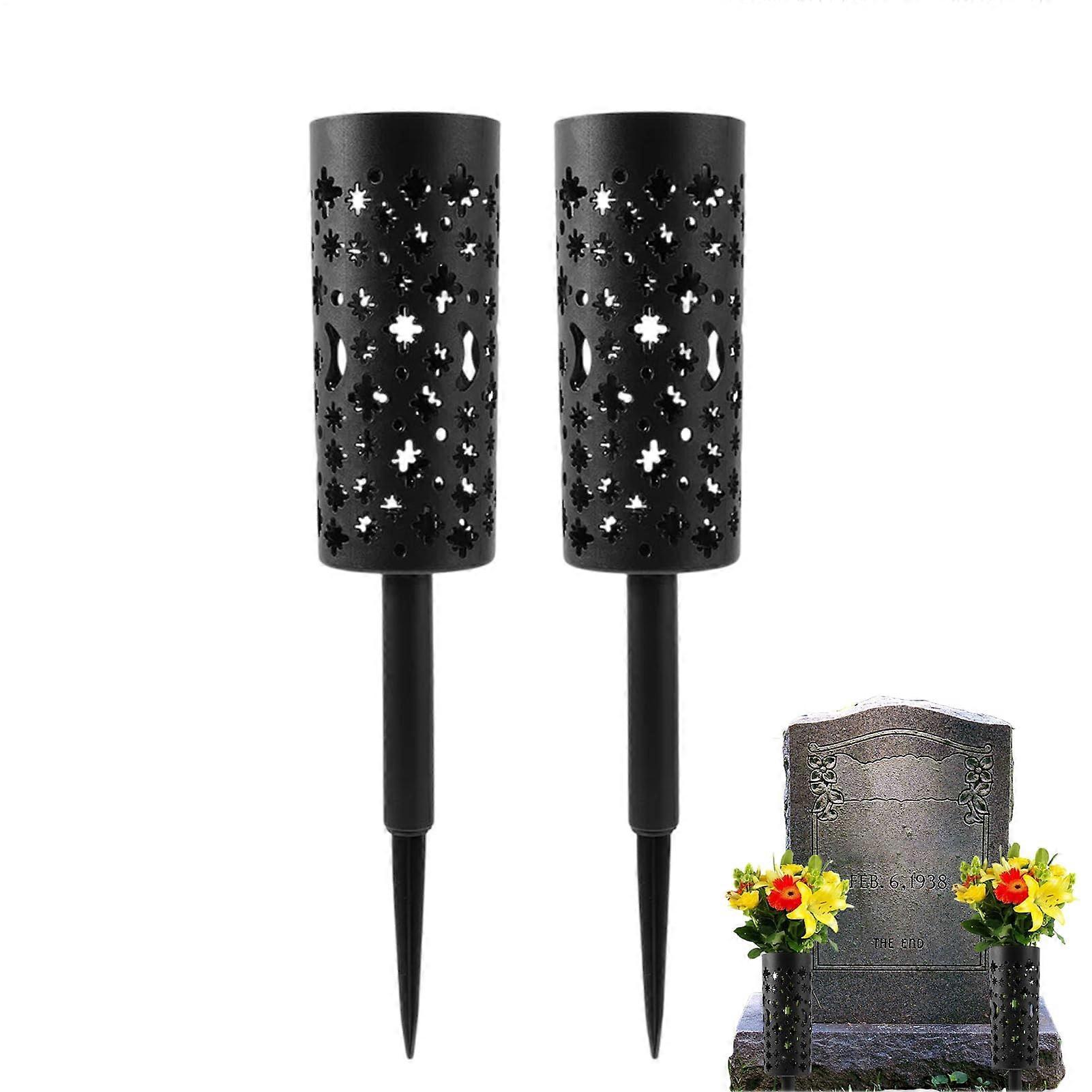Cemetery Vases with Tips Set of 2 Hollow Sturdy Metal Flower Holders