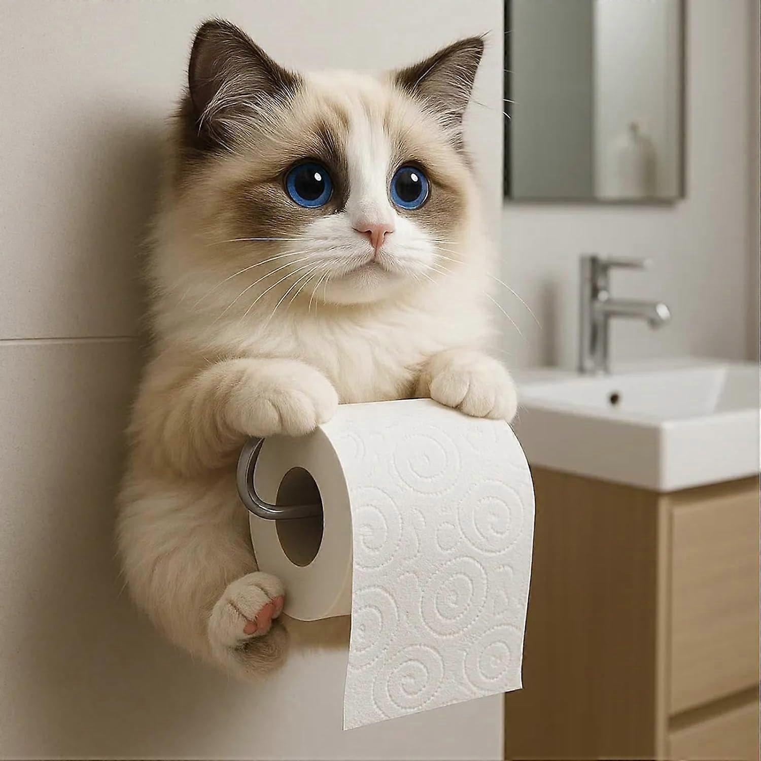 猫のペーパーホルダー、面白い3D猫のペーパータオルホルダー、かわいい装飾トイレットペーパーホルダー壁掛け、バスルームキッチン用トイレットペーパー壁収納D