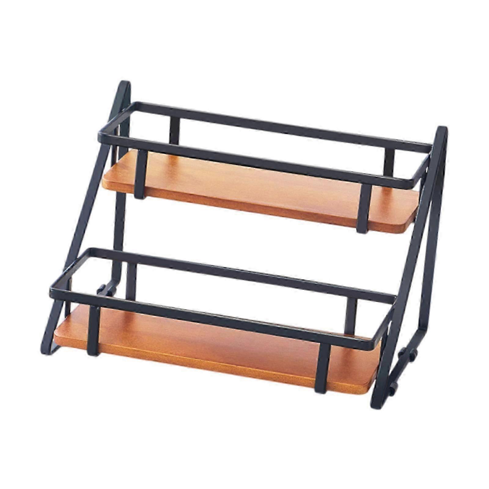 2 Layer Spice Rack Multifunctional Organizer for Home Living Room Cafe Black