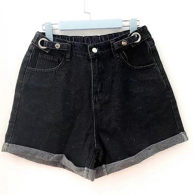 Elastic Waist Denim Shorts Women's Summer High Waist Plus Size Wide Leg Shorts