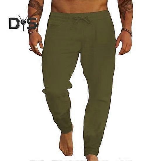 Men Pants Drawstring Elastic Waist with Side Pockets Solid Color Casual School Work Sport Trousers Travel Sweatpants