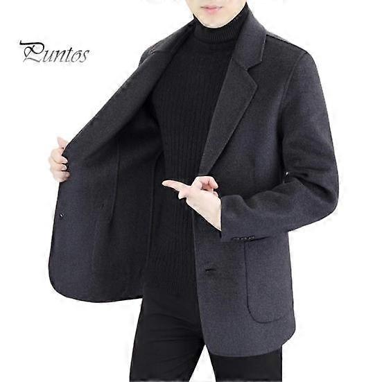 Wool Suit Coat Lapel Long Sleeve Single Breasted Two-Button Jacket with Pockets Solid Color Suit Jacket