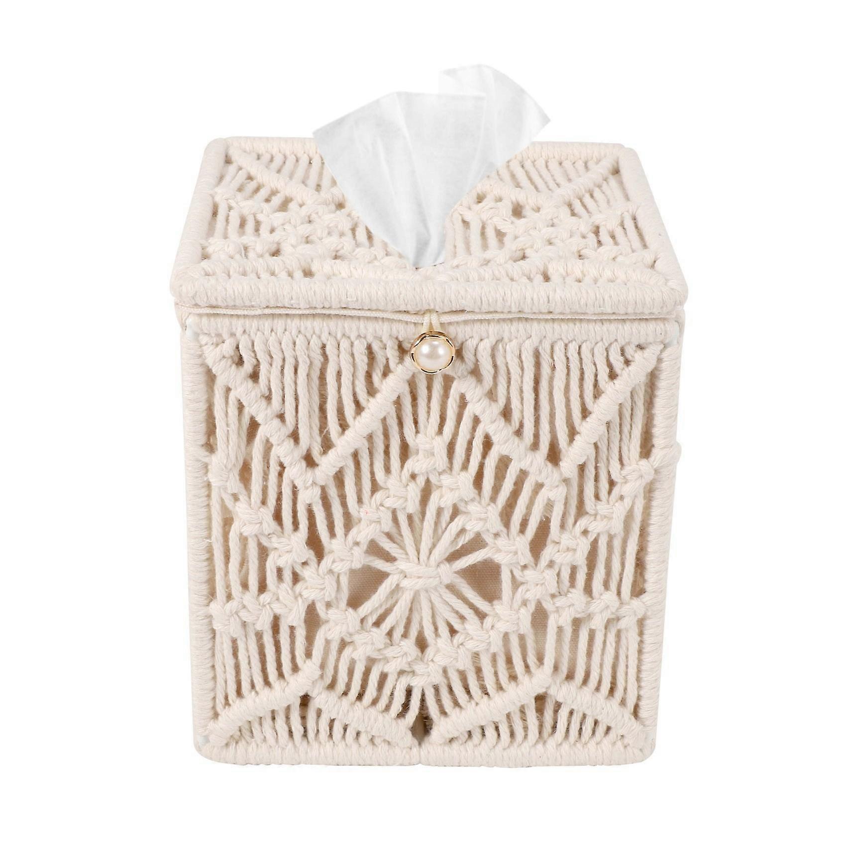 Tissue Box Cover Boho Decor Square Paper Tissue Holder with Bead
