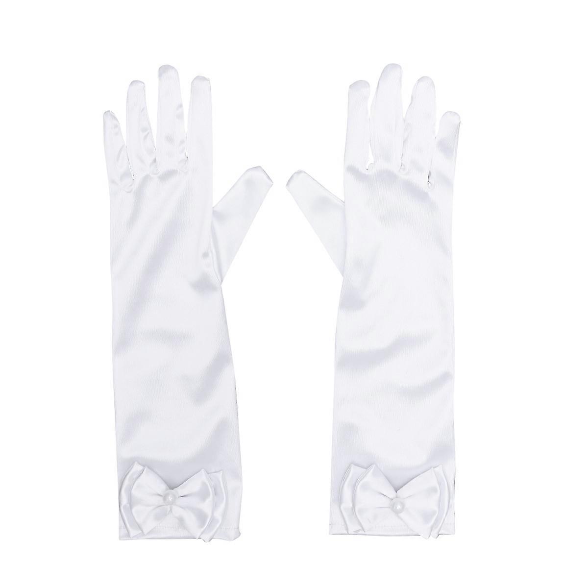 Floral Girl Satin Gloves with Bowknot for Ceremonial Wear