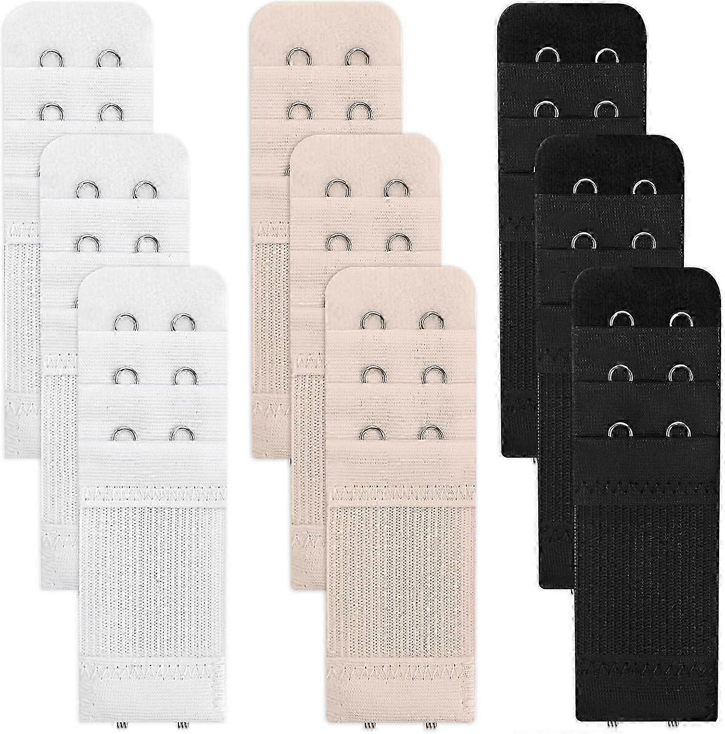 Soft Elastic Bra Extender Straps, 9-Pack with 2 Hooks and 3 Rows for Added Comfort and Fit