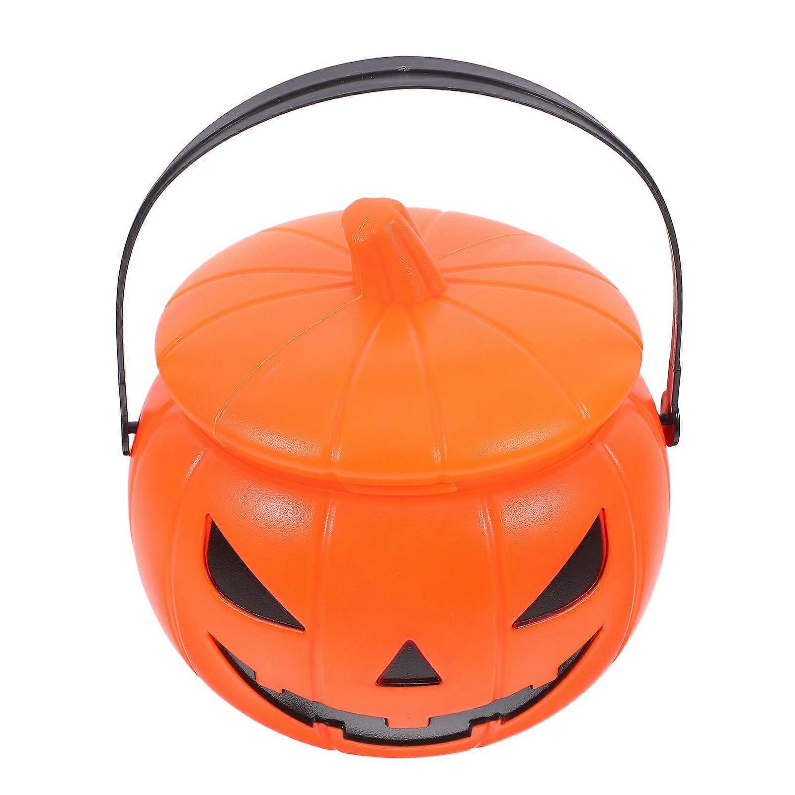 Glowing Hand Held Pumpkin Bucket Halloween Lantern Pail Orange