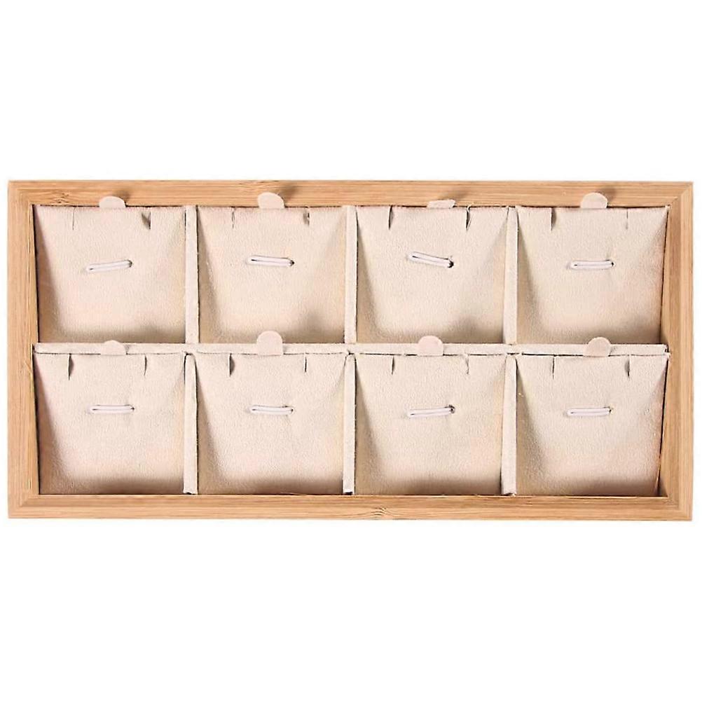 Jewelry Storage Necklace Holders Wooden Tray Hotel Dorm Use Rectangular Shape Beige 1Set