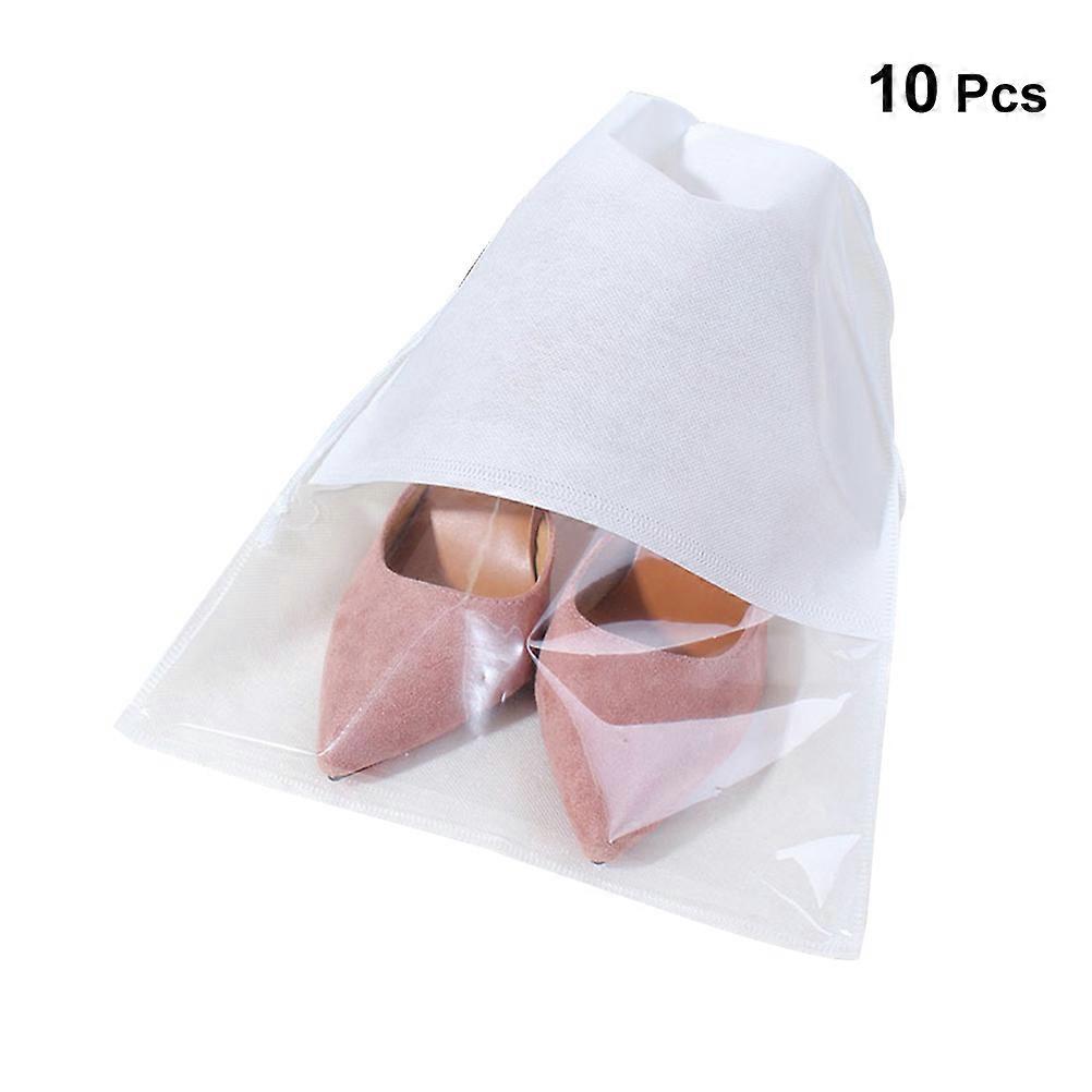 Drawstring Bag Non-Woven Slippers Bag for Shoe Carrying 10Pcs White