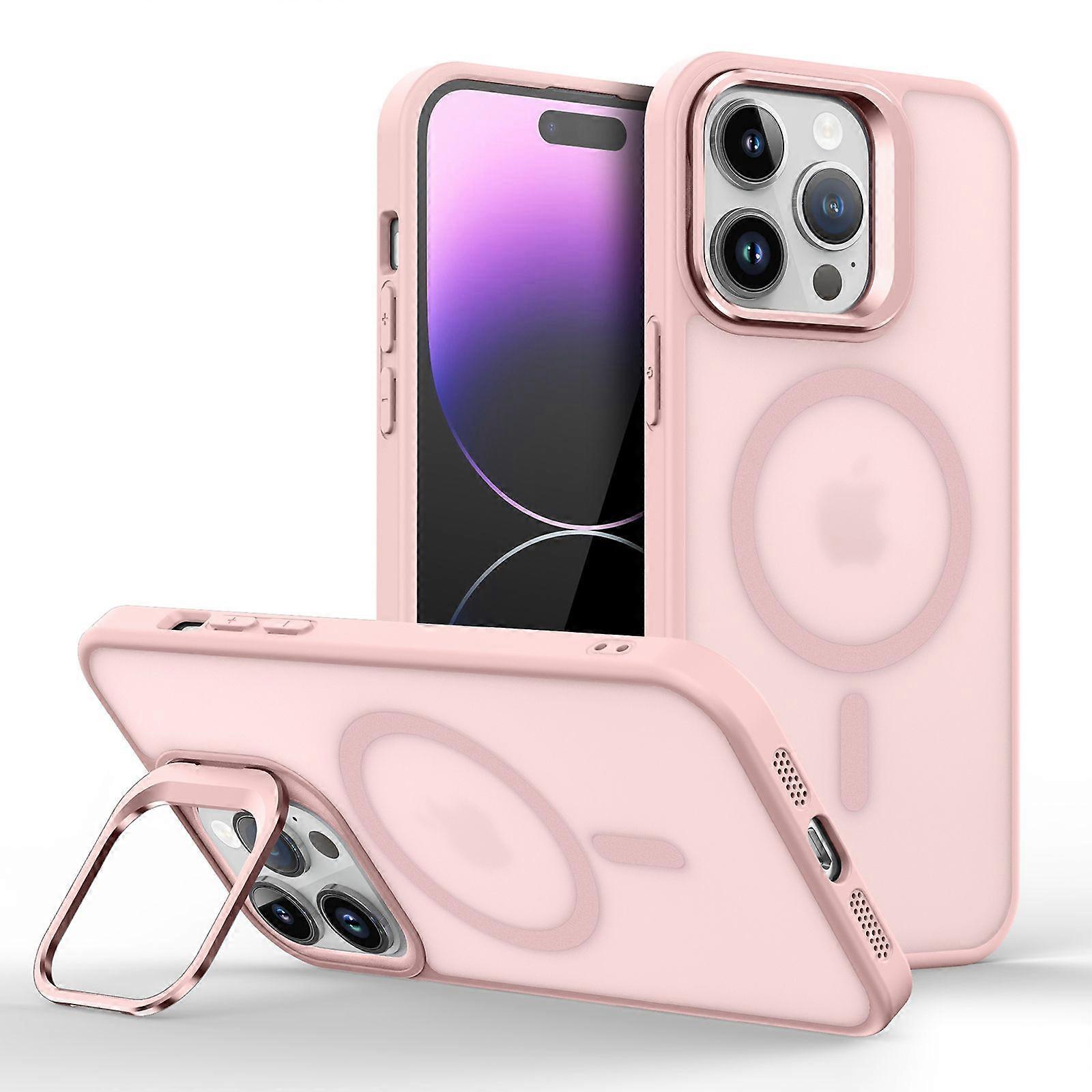IPhone 14 Plus Case,Compatible with MagSafe,Built-in Stash Stand Phone Case-Pink