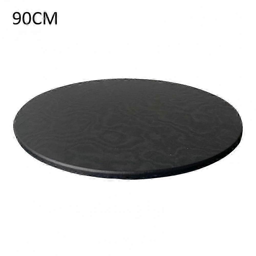 Waterproof Elastic Edge Round Tablecloth 90cm Black Wipeable Kitchen Protector