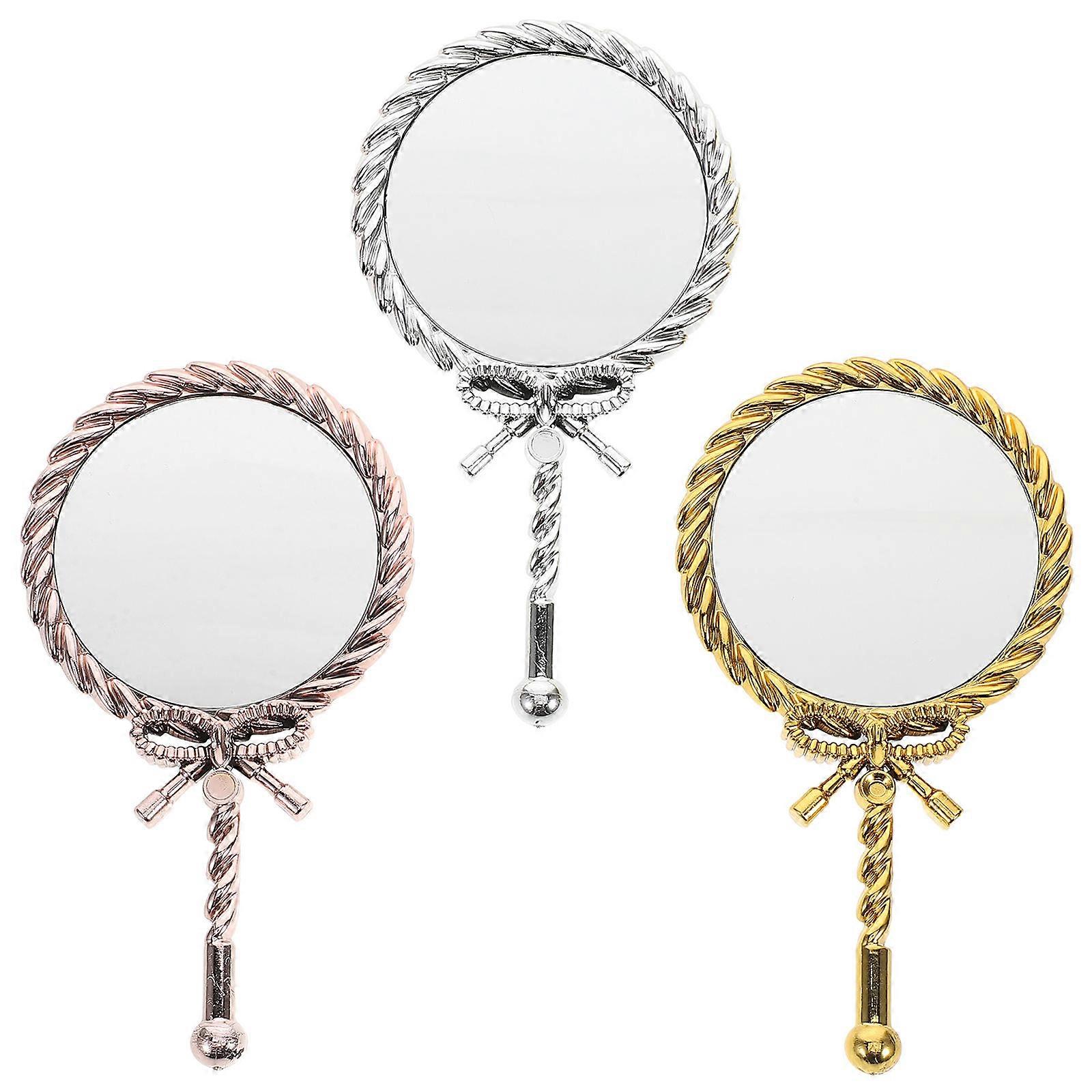 3pcs Vintage Handheld Mirror with Sturdy Electroplated Handle – Ergonomic Design for Easy Makeup Touch Ups, Portable Travel Accessory for Women