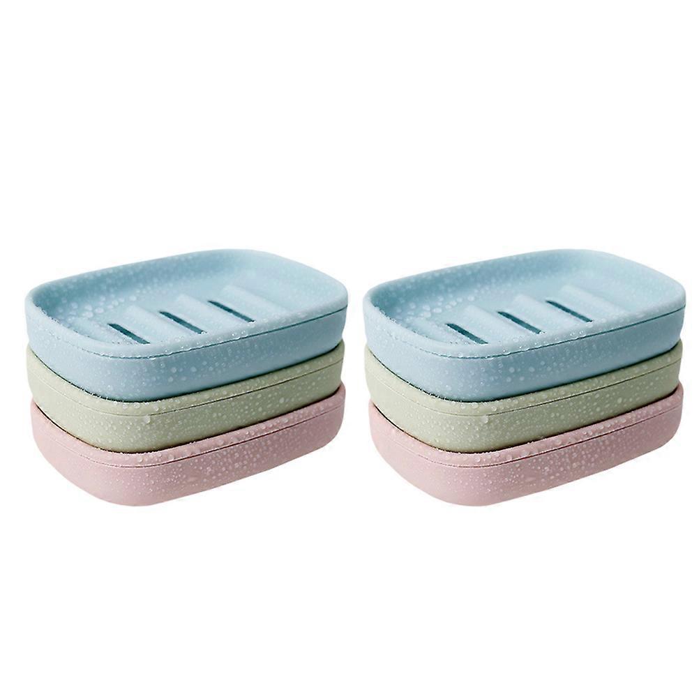 Soap Dish With Drainage Double Layer Soap Dishes For Bathroom Home Use Assorted Color 12.5X8.5X3CM Water Draining 6Pcs