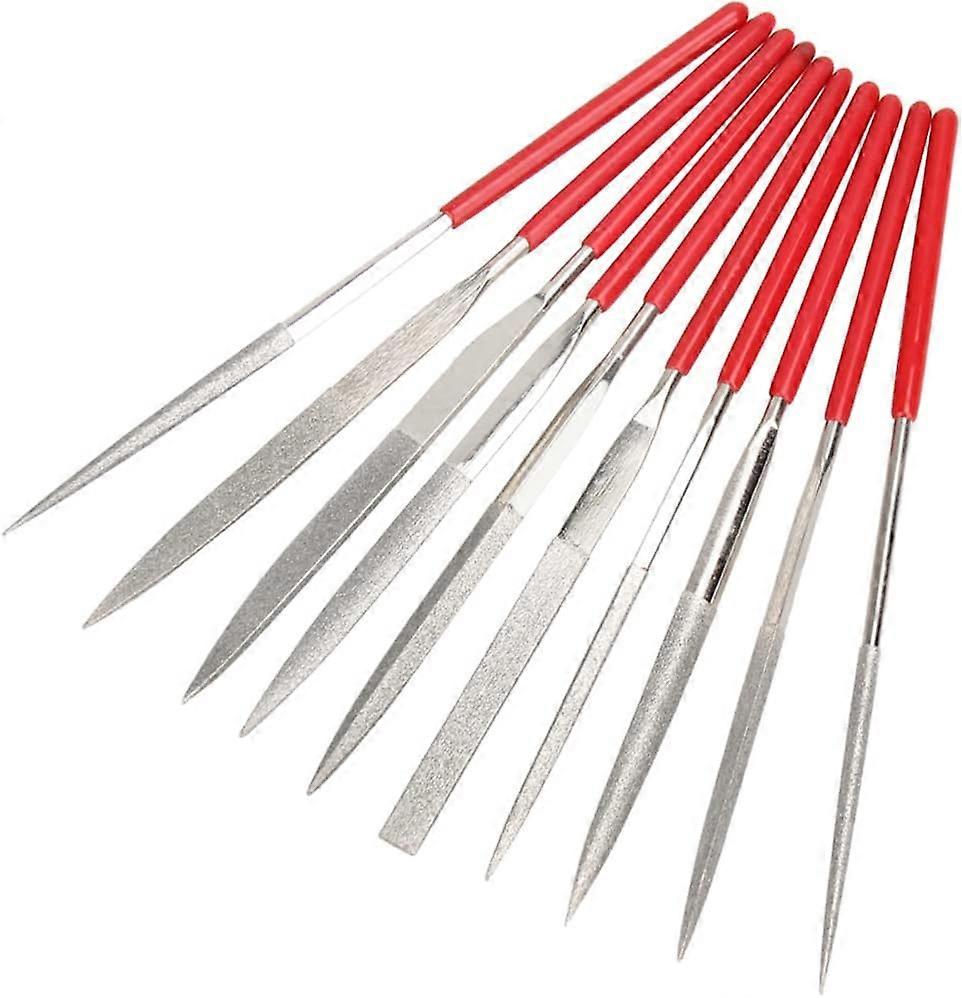 Set of 10 Pieces Mini Diamond Needle Files in 2mm Shank, Multi-Purpose File Set 100mm Diamond Metal File for Working