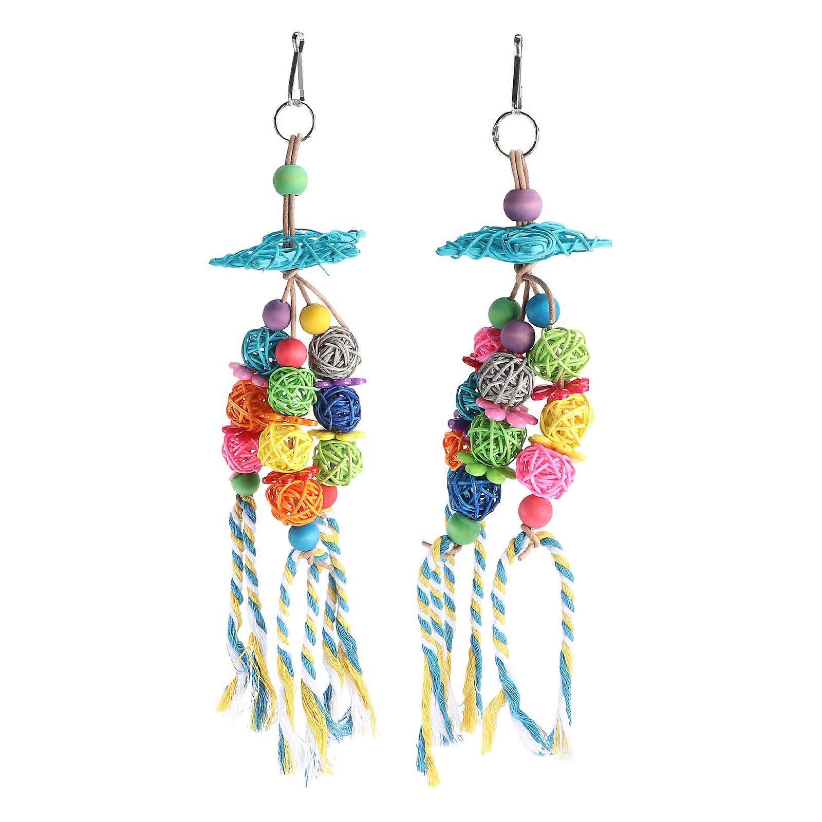 Parrot Biting Toys Rattan Ball Swing Chewing Exploring 31x8x8cm 2Pcs