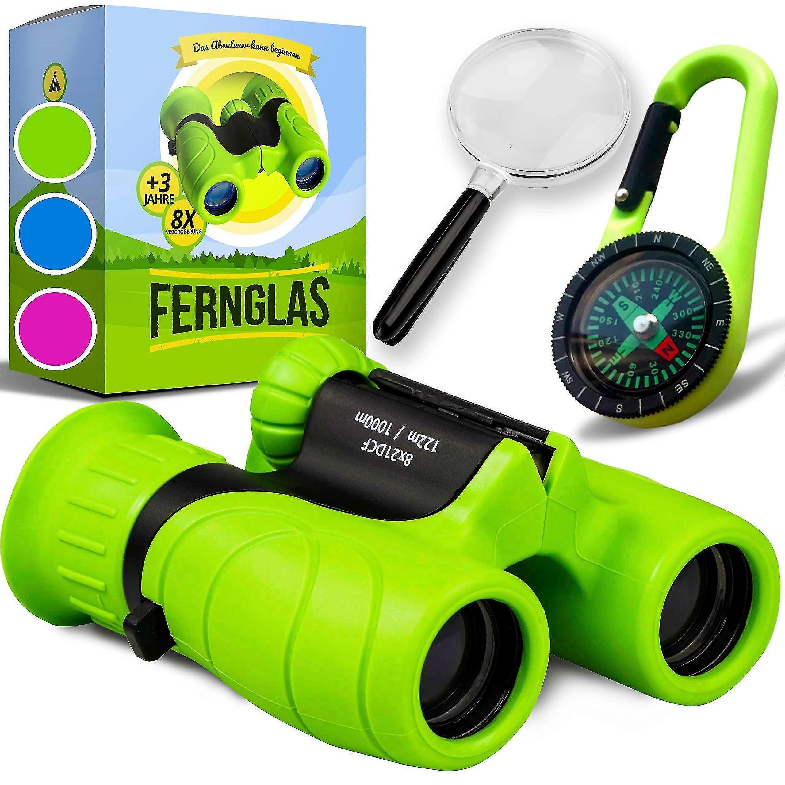 "Children's Binoculars with High Magnification (8 x 21) - Comprehensive Set with Magnifying Glass & Compass"