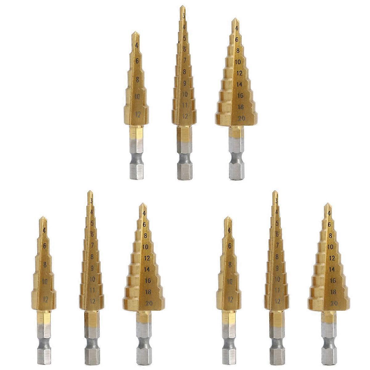 3 Pcs High-Speed Steel Step Drill Bit Set Tools 1/4 inch Hex Shank