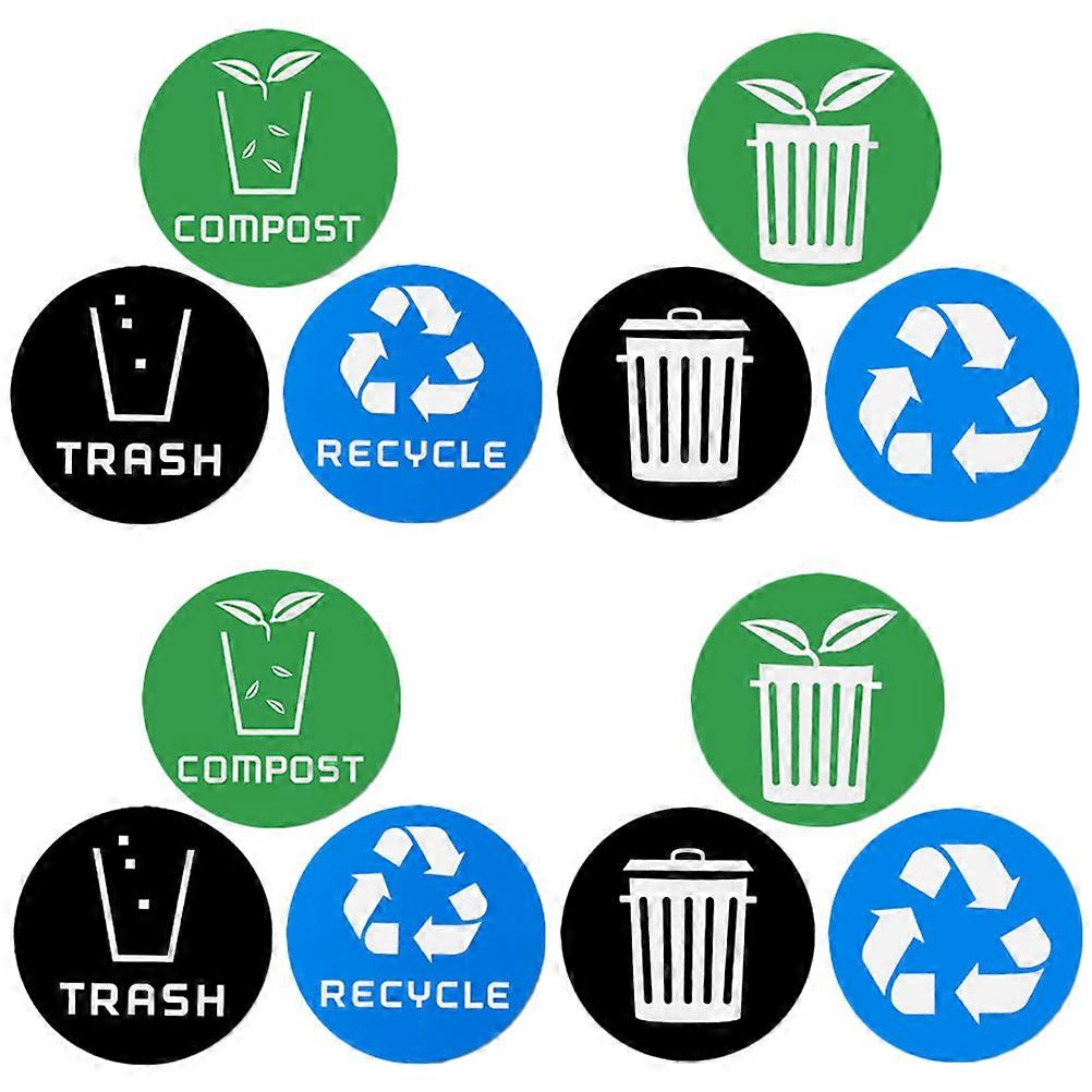 Recycle Trash Labels Waste Sorting Stickers Trash Bins Home Use Assorted Color 10x10cm Self-Adhesive 12Pcs