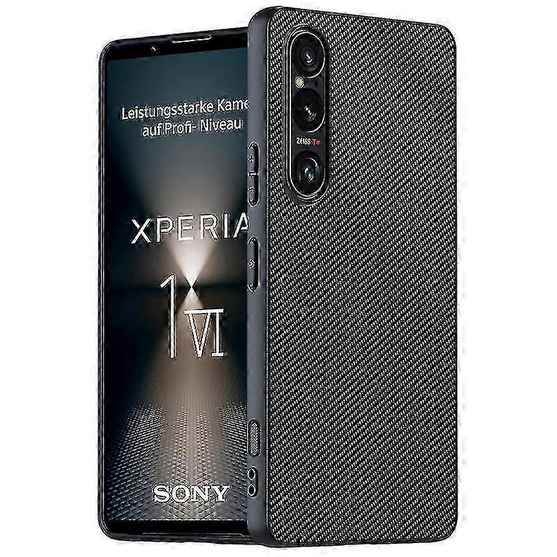 Xperia 1 VI Case: Carbon Fiber TPU+PC Shockproof Cover with Raised Edges & Anti-Fingerprint Protection