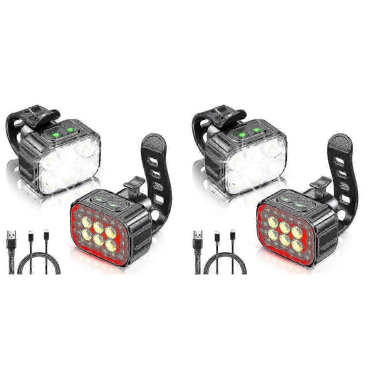 2X Super Bright Bike Light Set, USB Rechargeable LED Lights for Night Riding