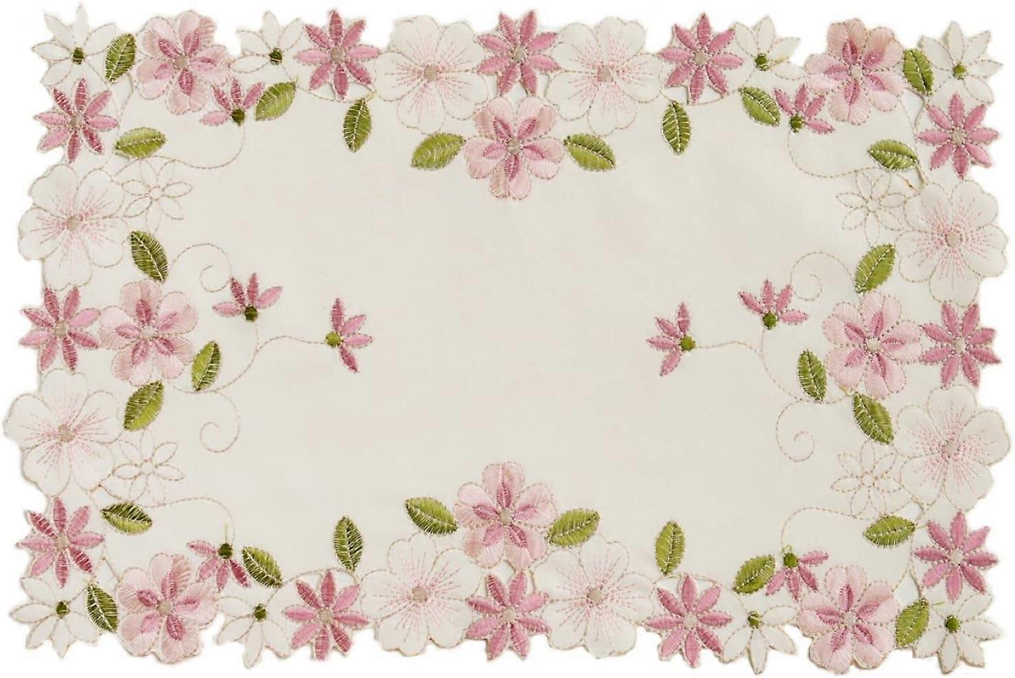 Set of 2 rectangular embroidered lace placemats, rose pattern