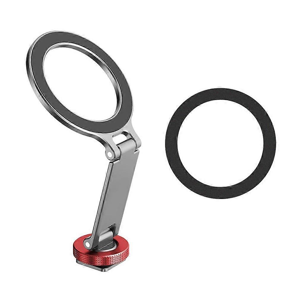 Foldable Magnetic Phone Tripod Mount with Cold Shoe Series for iPhone 12/13/14/15, 1/4 Inch Thread, Silver & Red