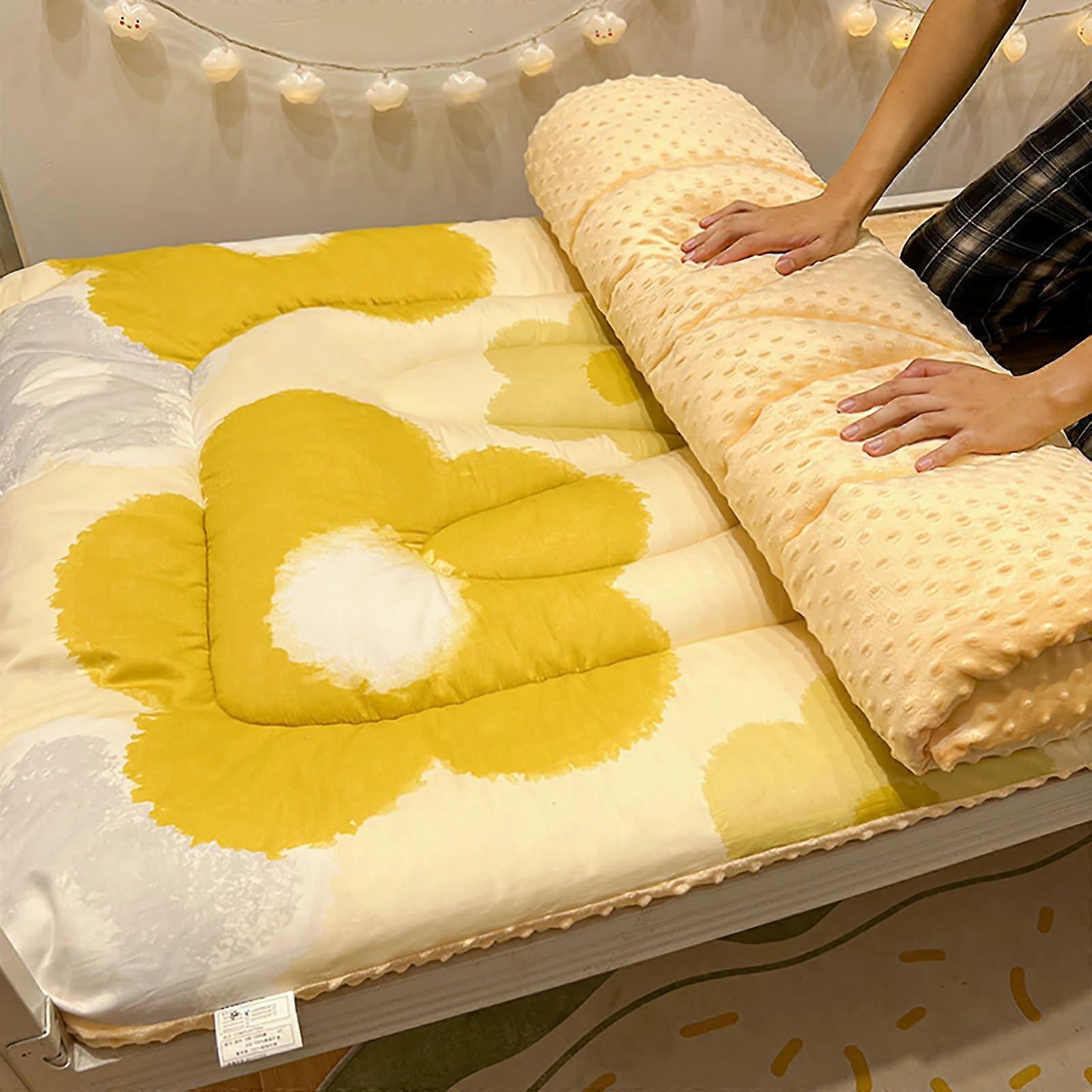 Foldable Rollup Futon Mattress, Japanese Thick Tatami Mattress, Floor Sleeping Pad (Yellow)