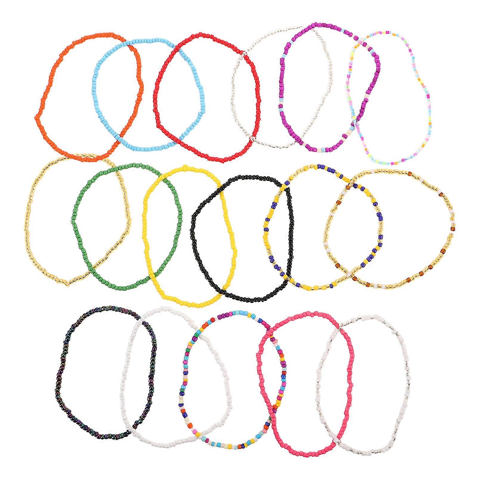 17PCS Handmade Boho Beaded Anklets for Women – Glass Bead Jewelry Set, Versatile Summer Beach Style, Can Be Worn as Bracelets, Comfortable & Unique