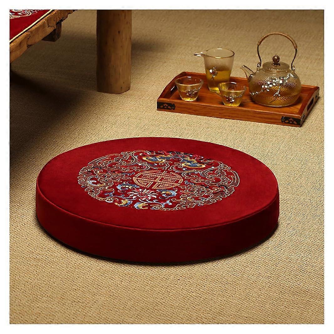 Red Round Meditation Cushion Mat with Washable Velvet Cover, Tatami Cushion Base Larger Yoga Mat Bolster Base Cushion Seating for Adults Y50CM