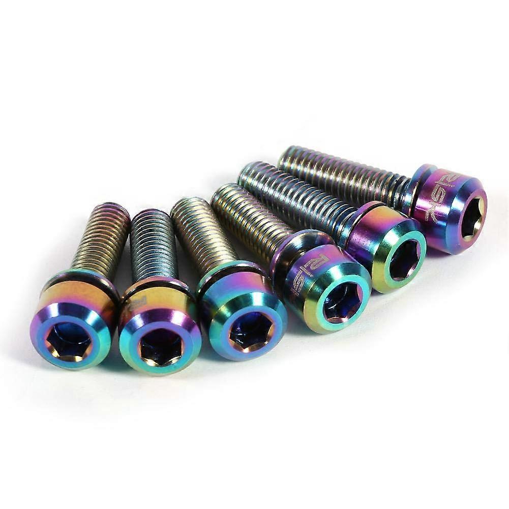 Bicycle Stem Screws Set, 6 Pieces M5 x 18 mm Titanium Alloy Screws with Washers for Mountain and Road Bikes, Colorful