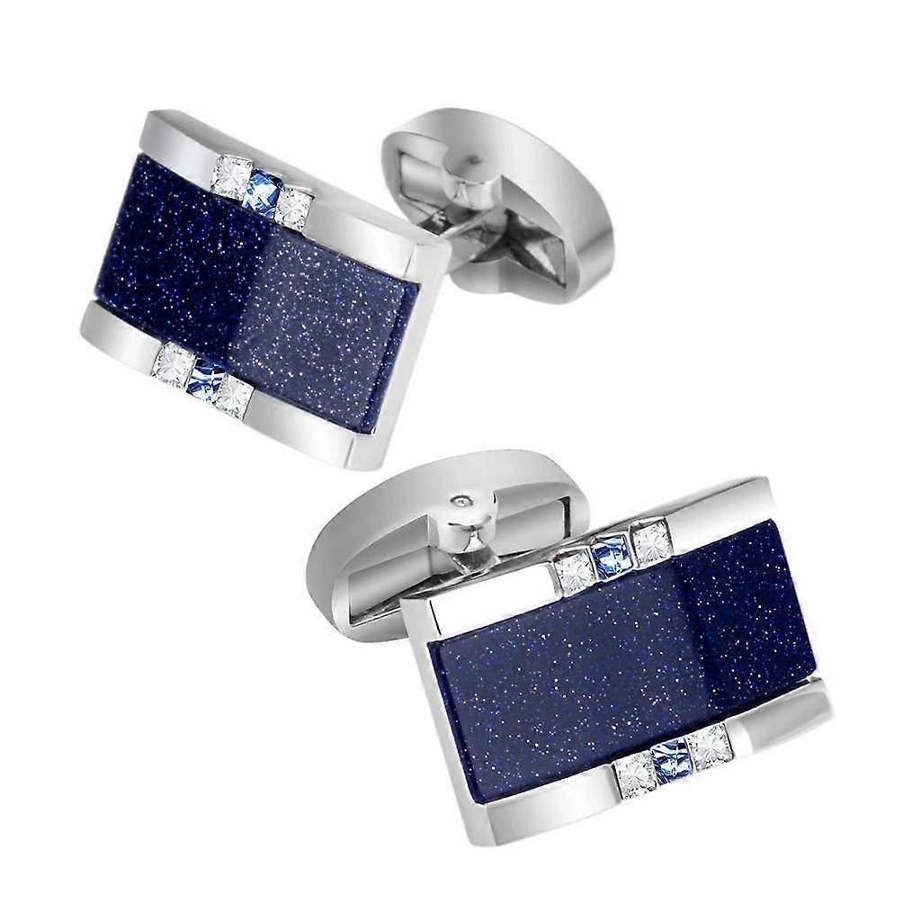 Rectangular cufflinks with rock crystal for men, sparkling wedding (blue as shown, one size) Blue as shown, one size
