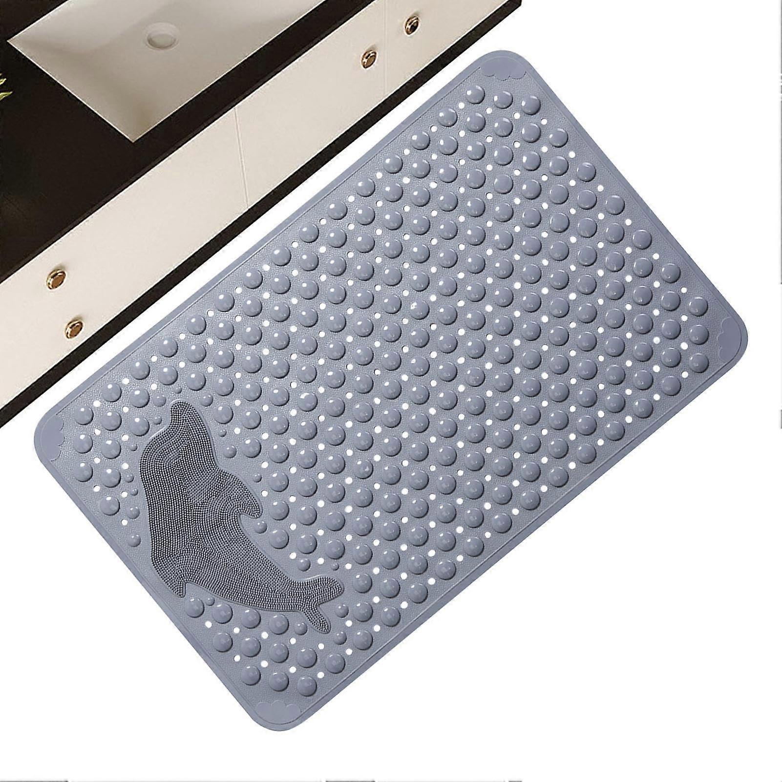 Bathtub Non-Slip Mat Gray, Extra Thick Shower Mat with Dolphin Pattern, Machine Washable Massage Nubs for Student Room