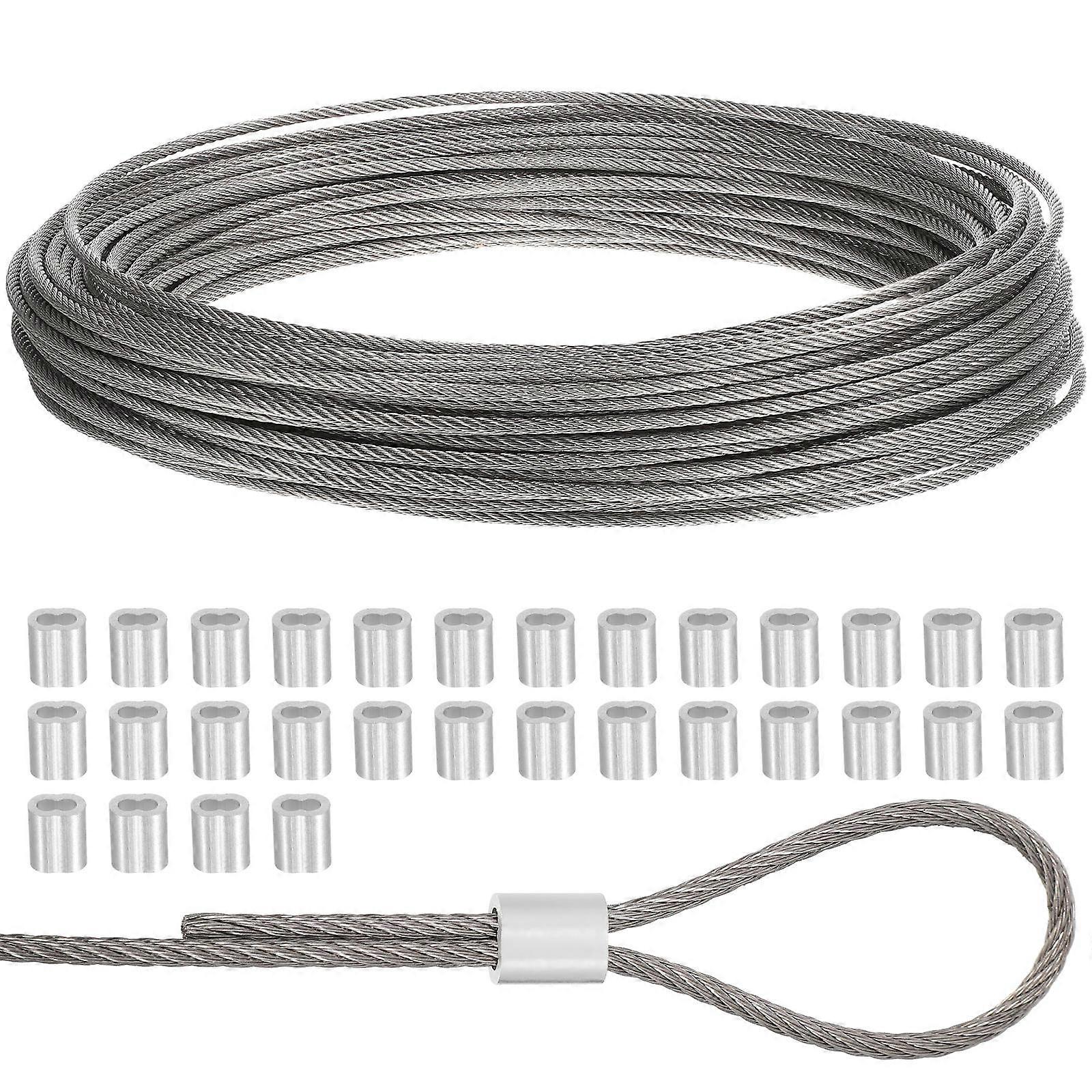 Stainless Steel Wire Rope Kit with Double Crimping Sleeves for Railing, Decking, Gardening, Picture Hanging, and Cable Securing