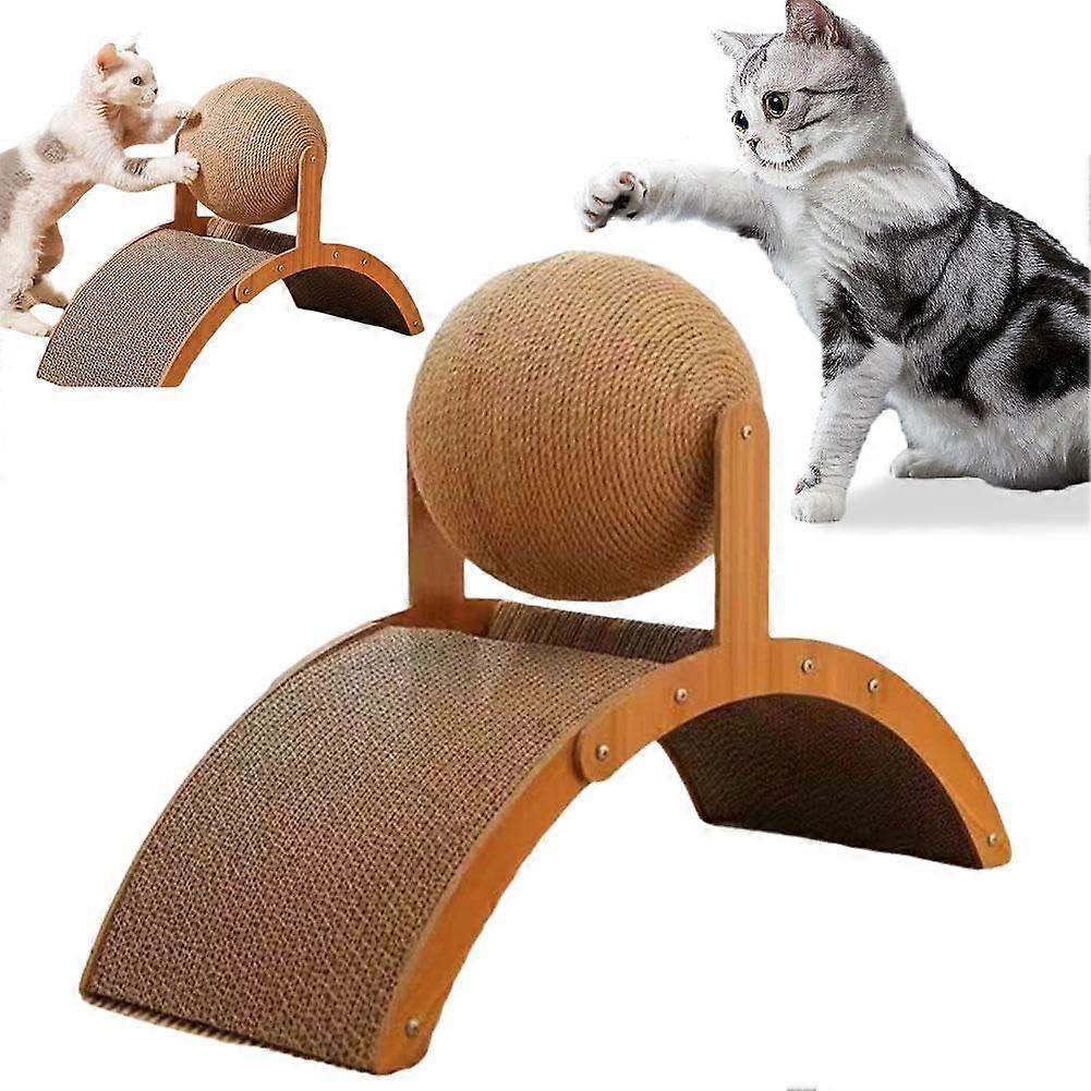 Sisal Cat Scratching Ball Toy, Interactive Scratching Board with Wooden Frame – 1pc