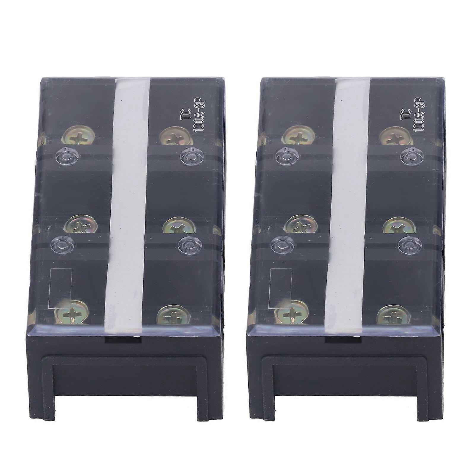 2pcs Wire Barrier Block Terminal Strip Professional TC Fixed 600V 100A Dual Row Screw Terminal Strip 3 Positions (1003) 