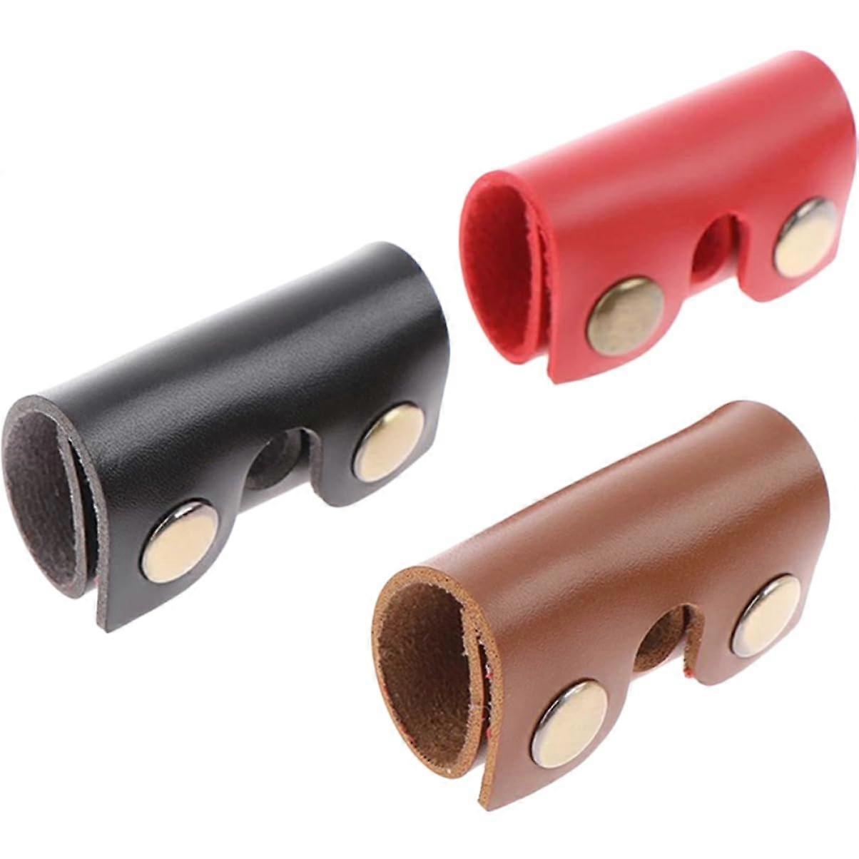 3piece razor head protective cover made of faux leather, sturdy and stylish storage for razors, designed for men.