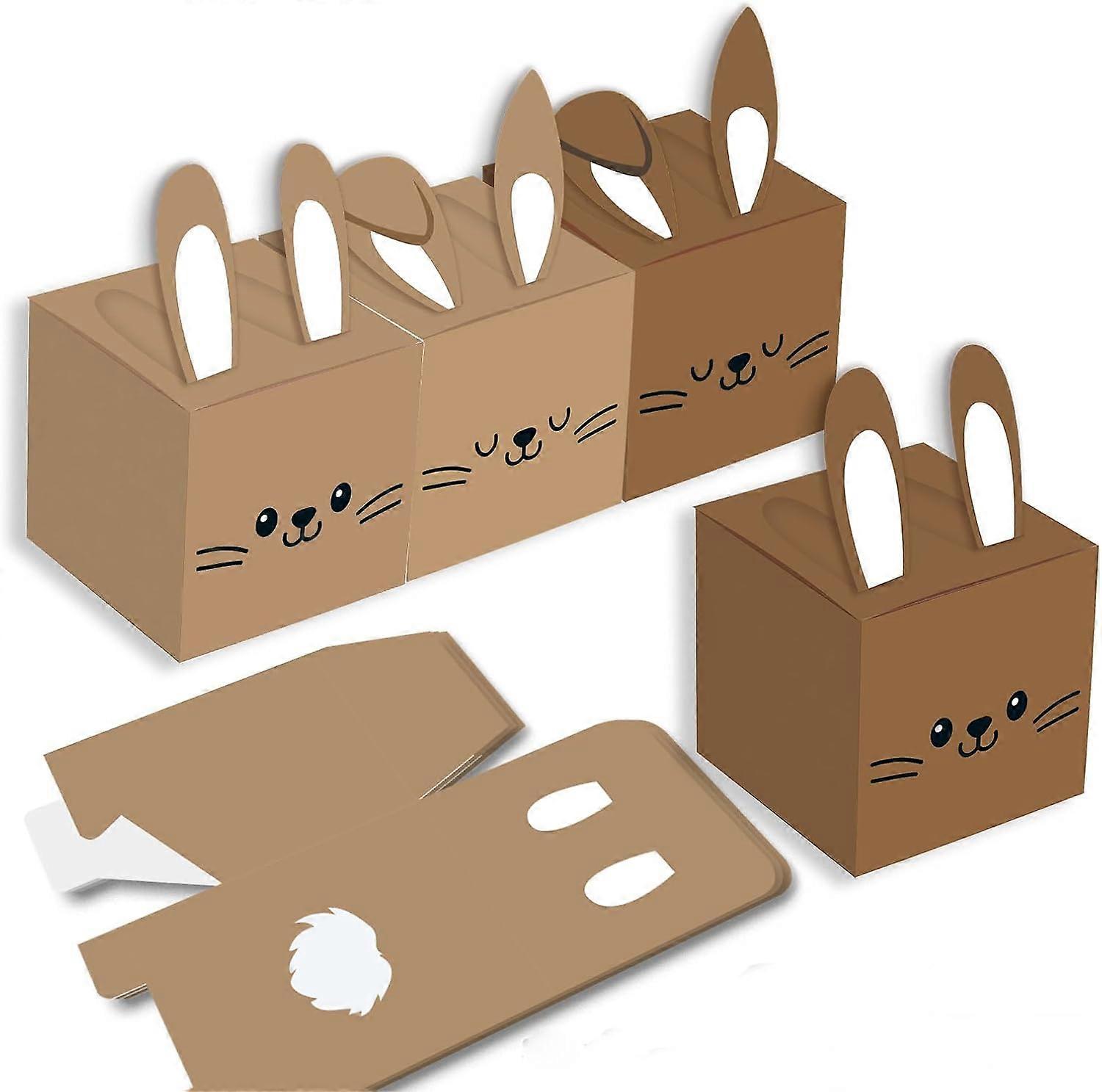 12pcs Easter Gift Boxes  Multicolored Bunny Pattern Paper Gift Boxes  Candy Boxes  for Easter Decorations (Beige)  7.5 x 7.5cm