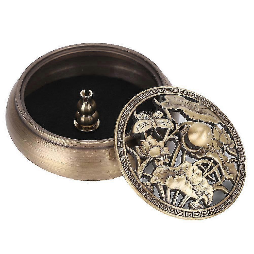 Metal Incense Burner with Lid for Buddhist Supplies, Round Bottom Design