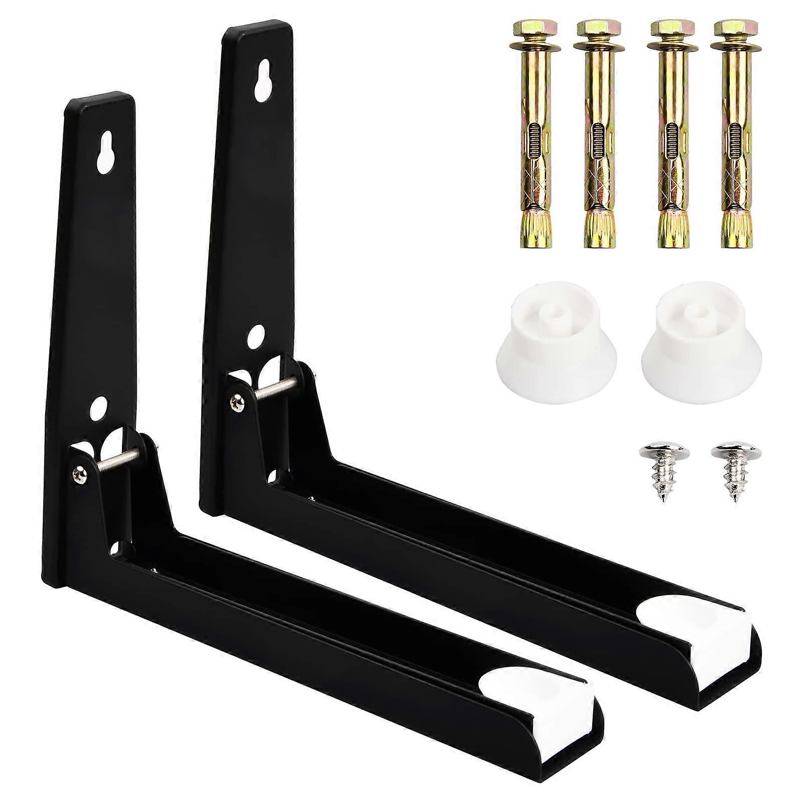 Set of 2 Microwave Wall Holders, Stainless Steel with Telescopic Arms, Foldable Shelf