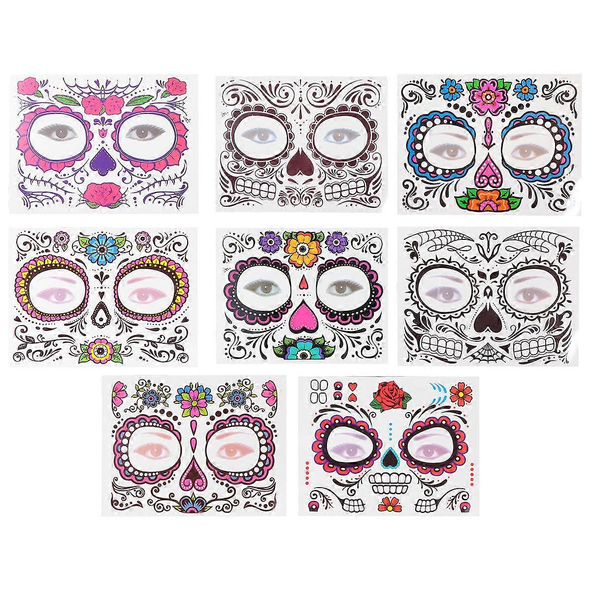 Halloween Face Stickers Temporary Scare Make-Up Kids Cosmetic Grade Glue 8 Sheets