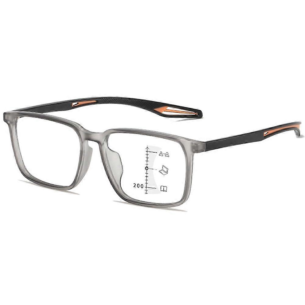 Multifocal Reading Glasses Progressive TR90 Frame Lightweight Blue Light Filter Reading Aid Unisex Matte Gray And Orange 1.5x