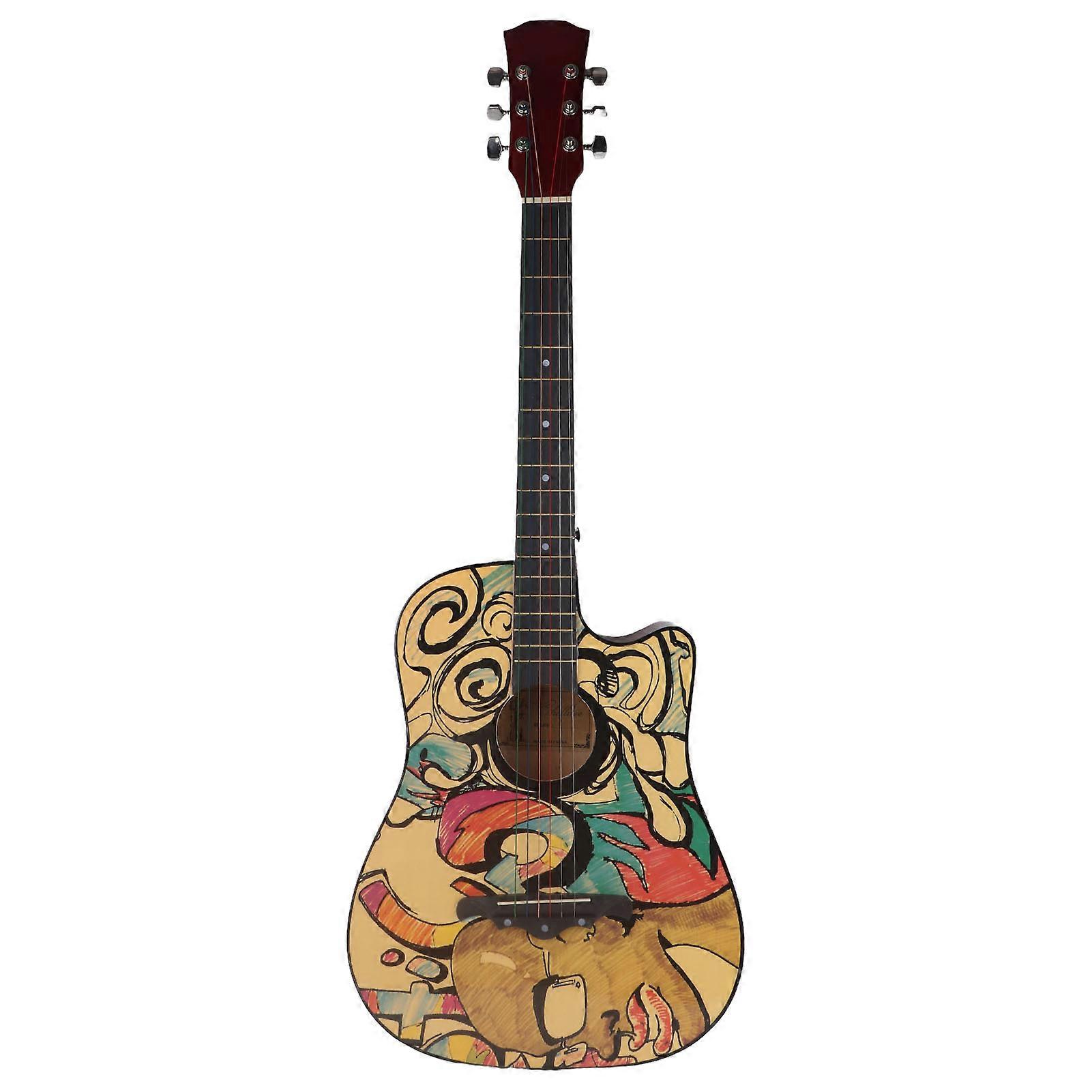 Wooden Guitar 38in Graffiti Pattern High Density Fingerboard Acoustic Guitar for Beginner